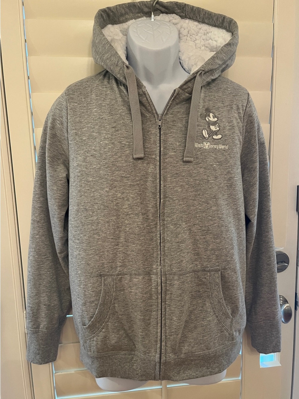 Disney Gray Sherpa-Lined Zip Hoodie with Mickey Character
